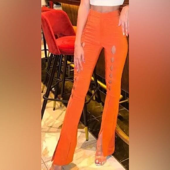 Zara Orange High Waisted Pants with slits